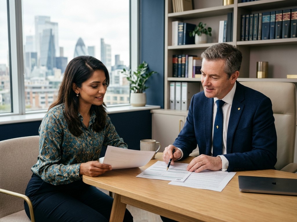 Arden Solicitors Advocates consultation — advisors reviewing documents together in a modern office